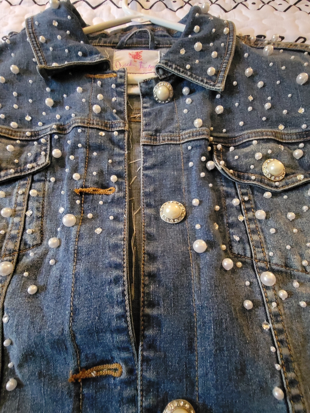 Quacker Factory Blue Denim Jacket with Pearl Accents